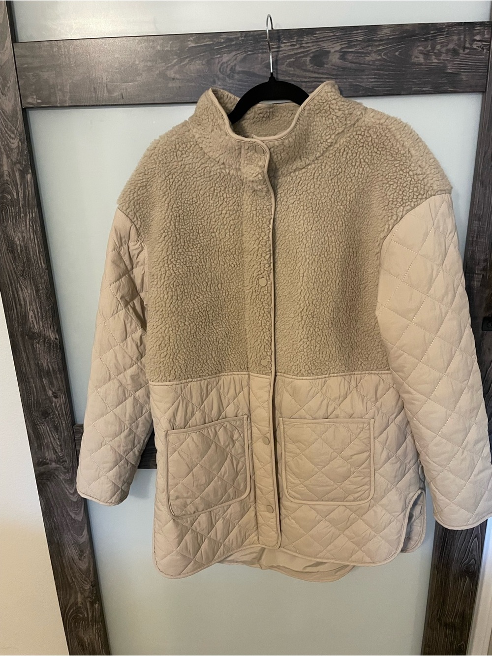 Zella Neutral Beige Quilted & Sherpa Jacket